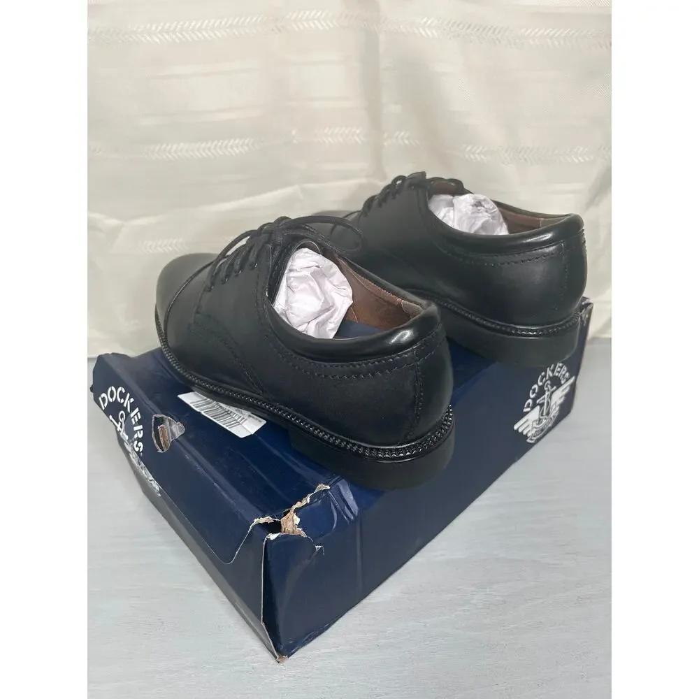 Dockers Gordon Cap Toe Oxford Mens 9.5 W Black Polished Leather Dress Shoe